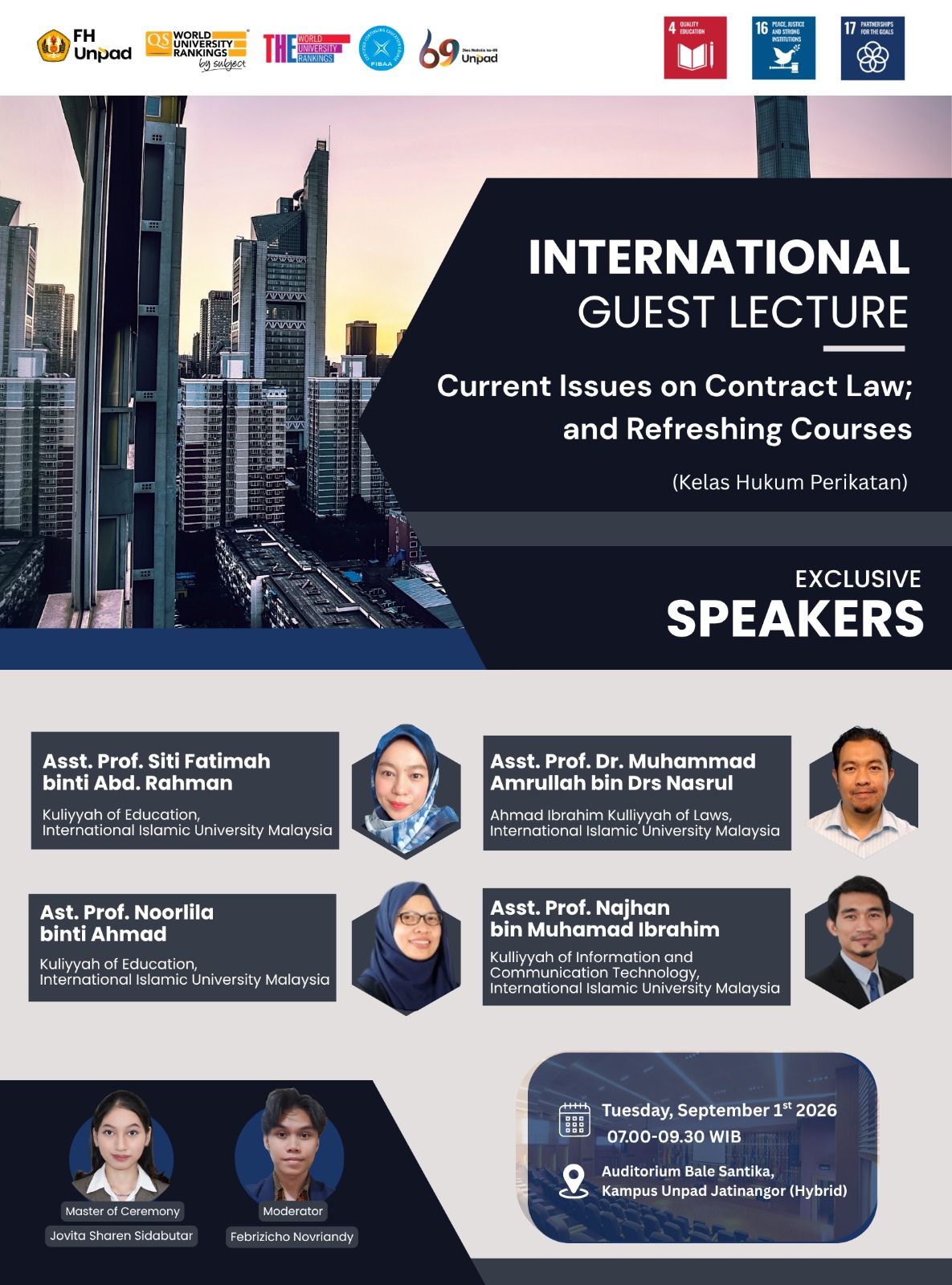 INTERNATIONAL GUEST LECTURE: Current Issues on Contract Law; and Refreshing Courses